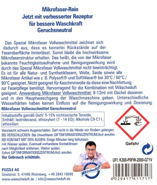Mikrofaser Rein Universal+ Vollwaschmittel mit Tensid+ 3 x 3 Liter